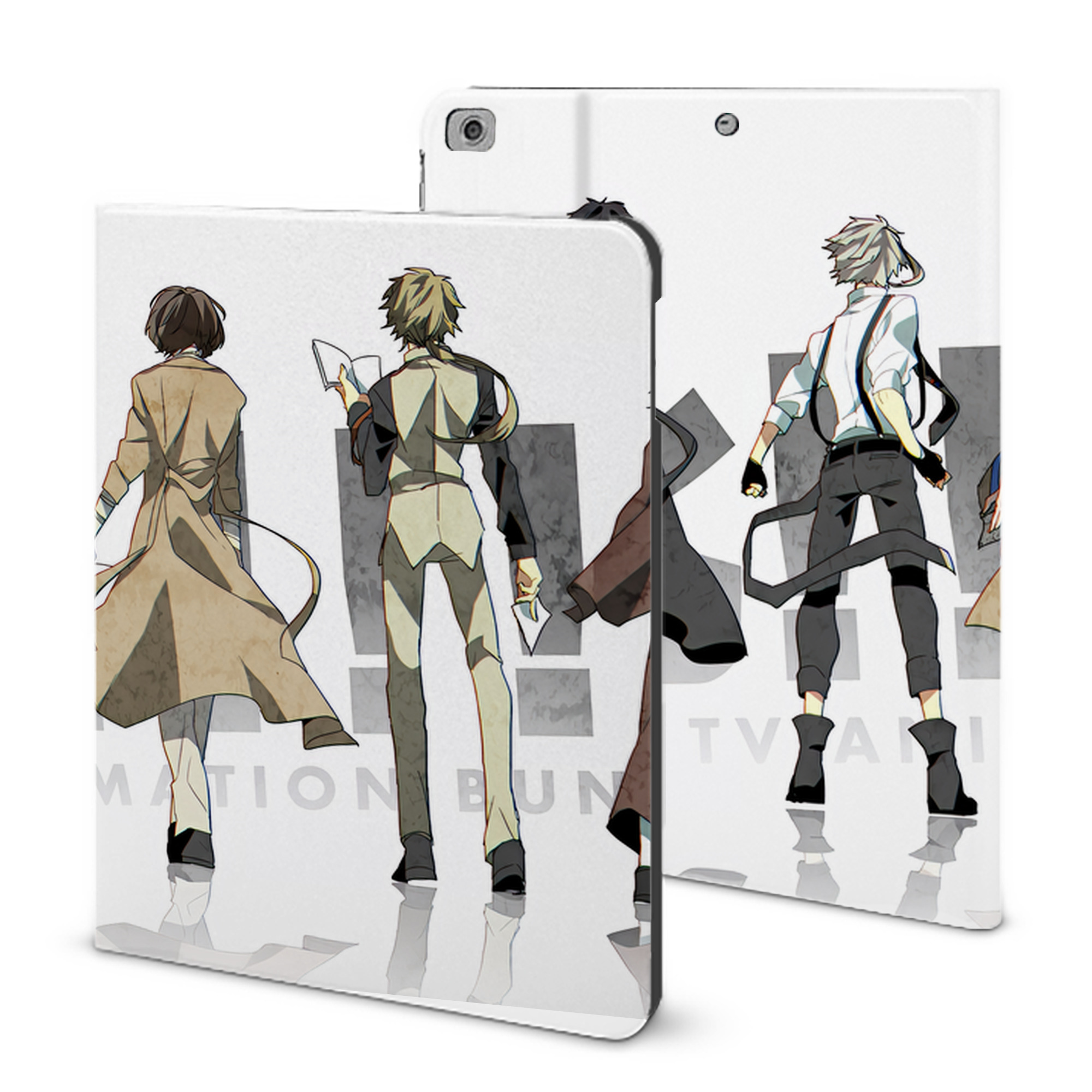 （画像用） 文豪ストレイドッグス Bungo Stray Dogs IPad ケース ブック型 PUレザー TPU 耐衝撃 軽量 薄型 ペン収納なし 全面保護 IPad 各モデル対応
